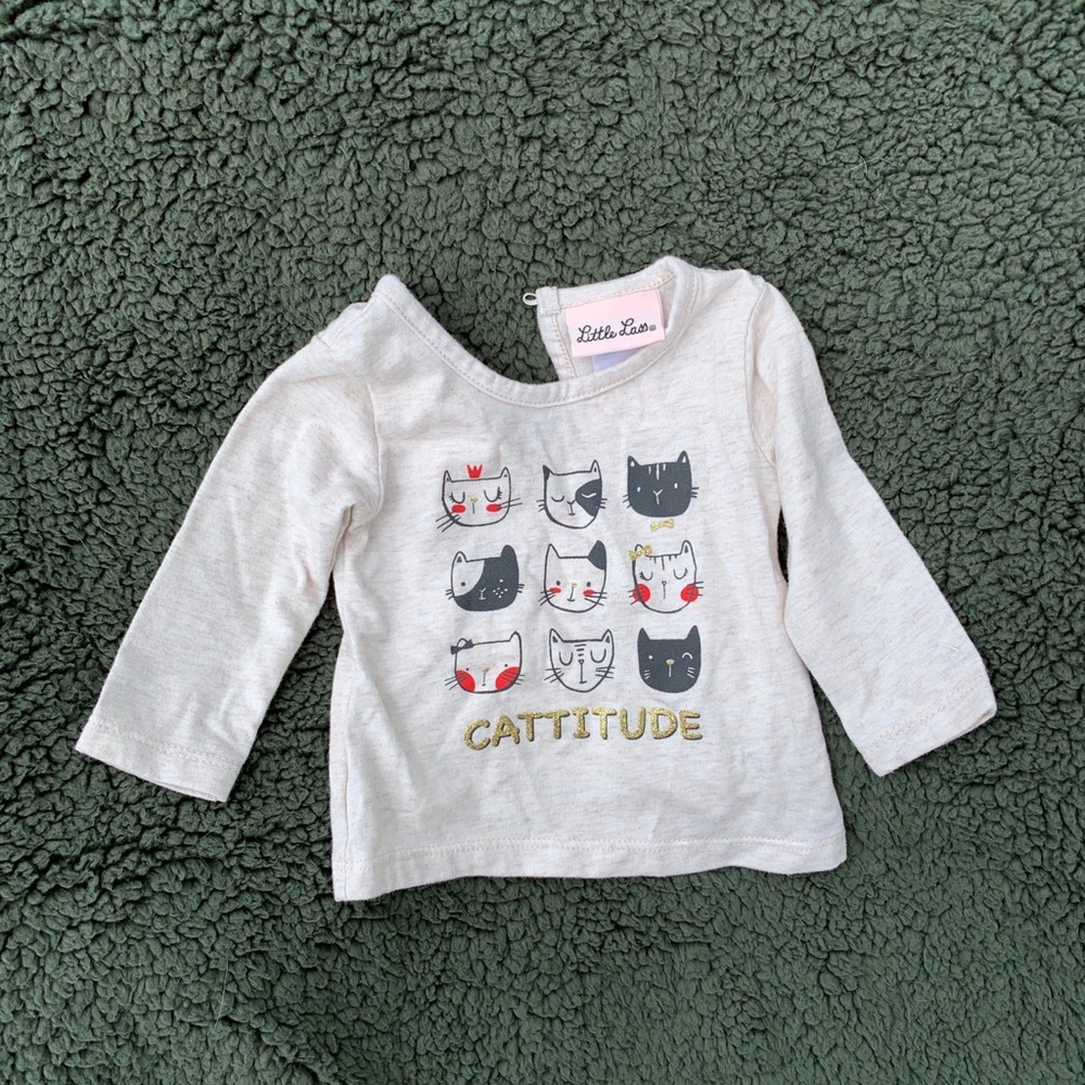 Little lass 3/6 months long sleeve tee with cats